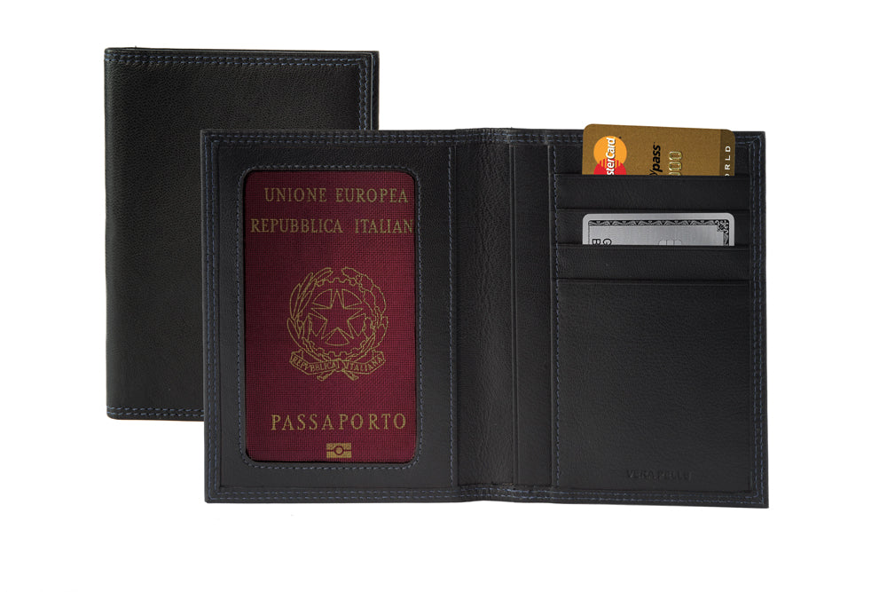 Porte-documents & passeport en cuir pleine fleur premium – Fabrication italienne – Noir