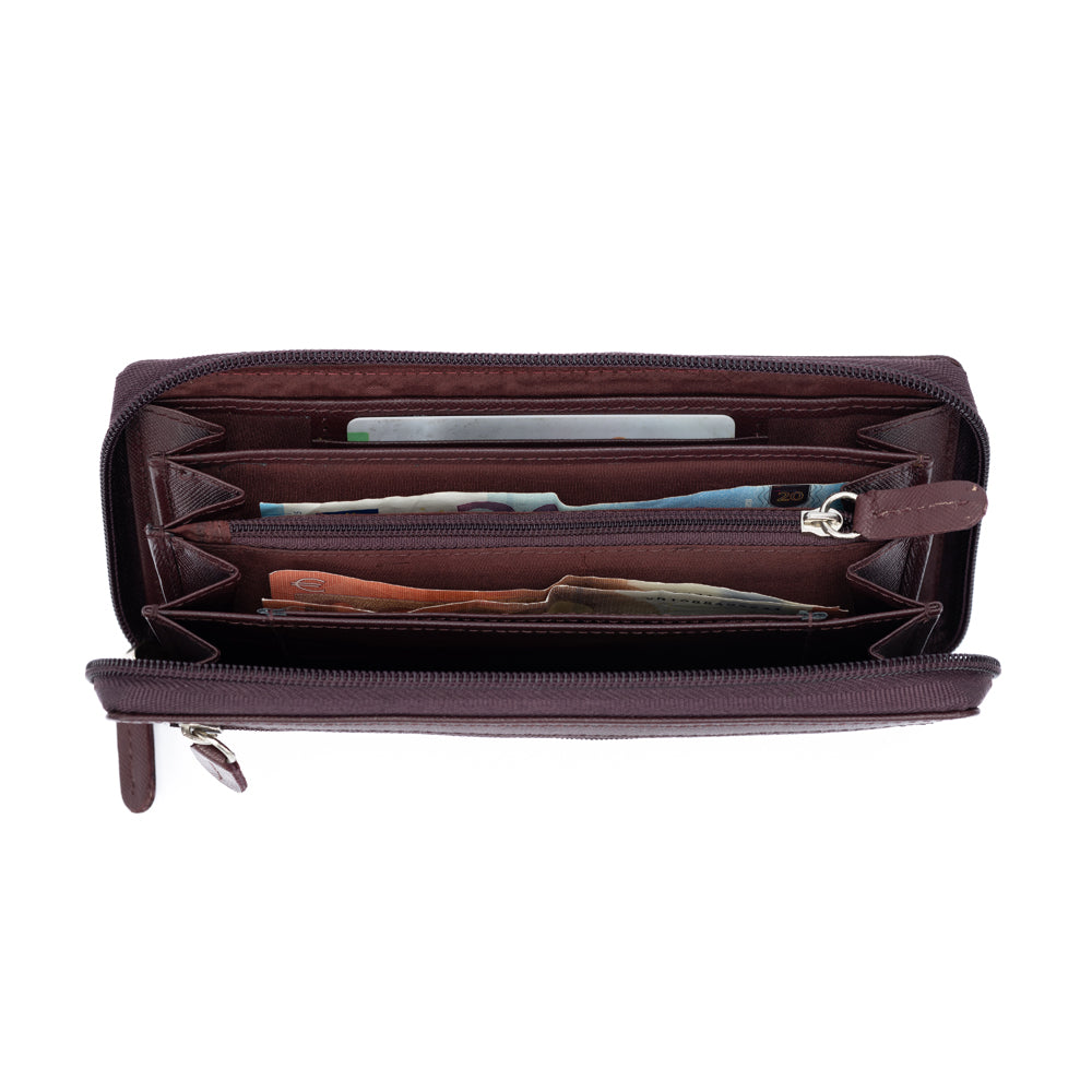 Portefeuille Femme Zippé en Cuir Saffiano Italien – Format Élégant – Coffret Cadeau