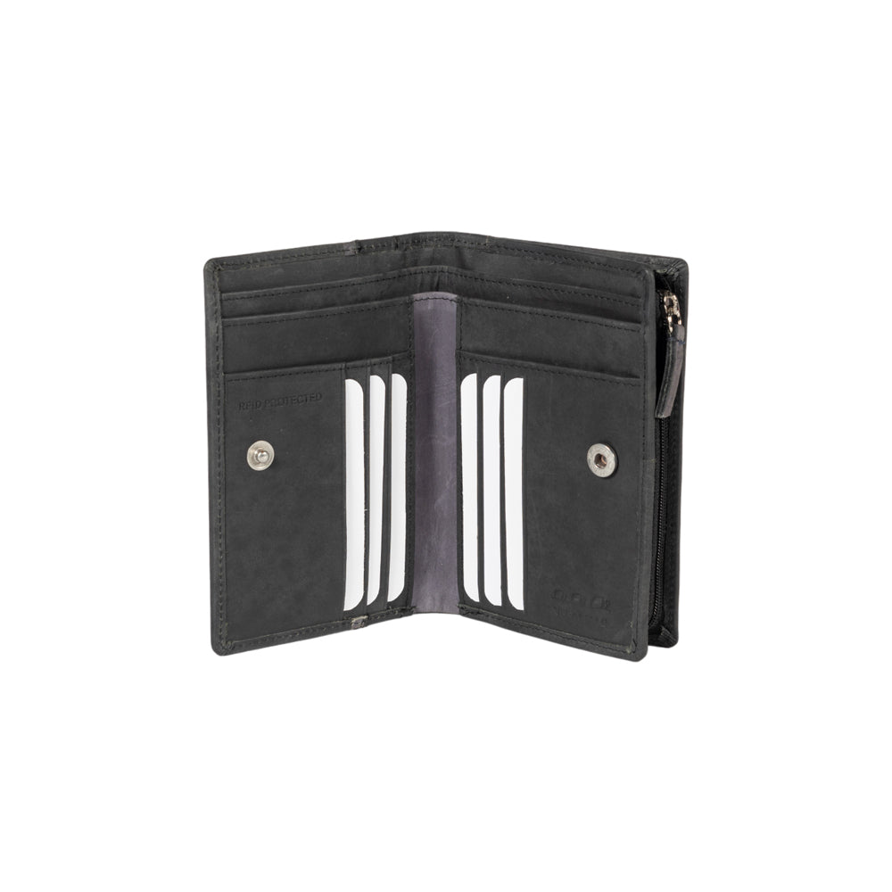 Portefeuille Femme en Cuir Italien Noir – Pleine Fleur, Protection RFID