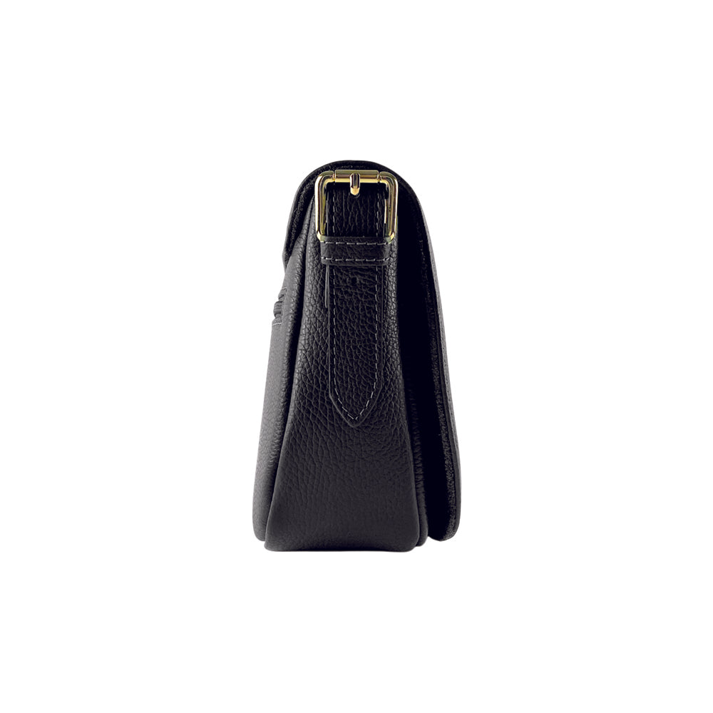 Sac Bandoulière Femme en Cuir Italien – Fermeture Zippée et Rabat Magnétique – Noir Élégant