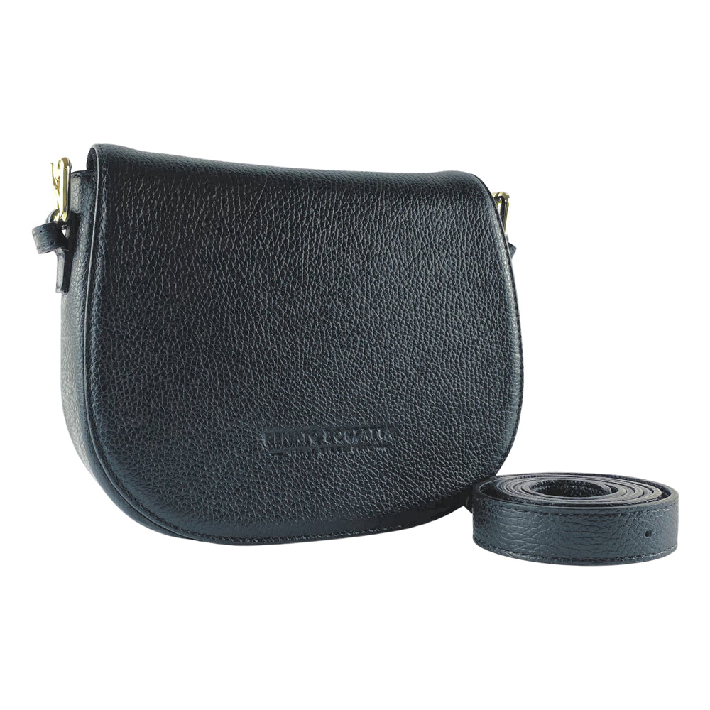 Sac Bandoulière Femme en Cuir Italien – Fermeture Zippée et Rabat Magnétique – Noir Élégant