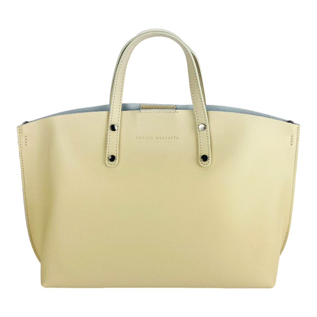 RB1024AL | Large Women's Handbag in Italian Leather – Detachable Shoulder Strap – Elegant Beige