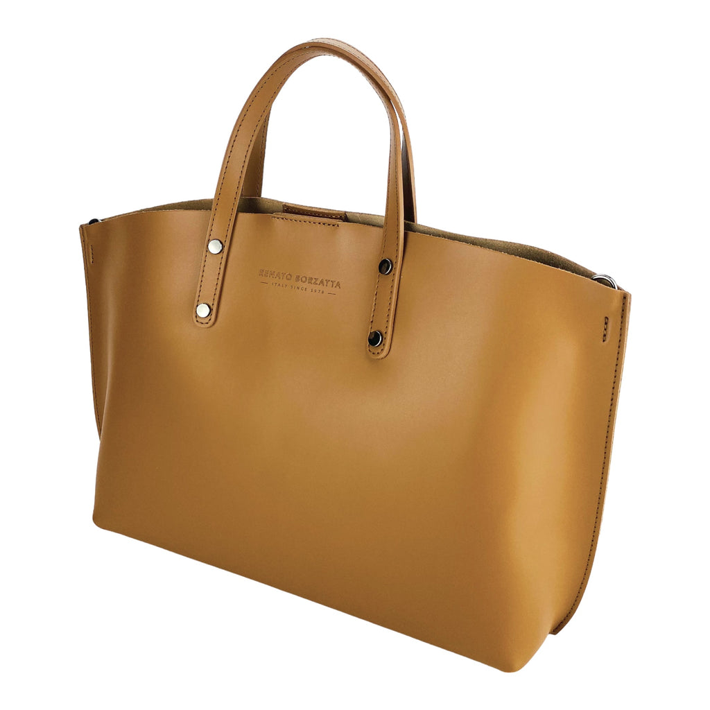 RB1024S | Women's Cognac Italian Leather Tote Bag – Timeless Elegance