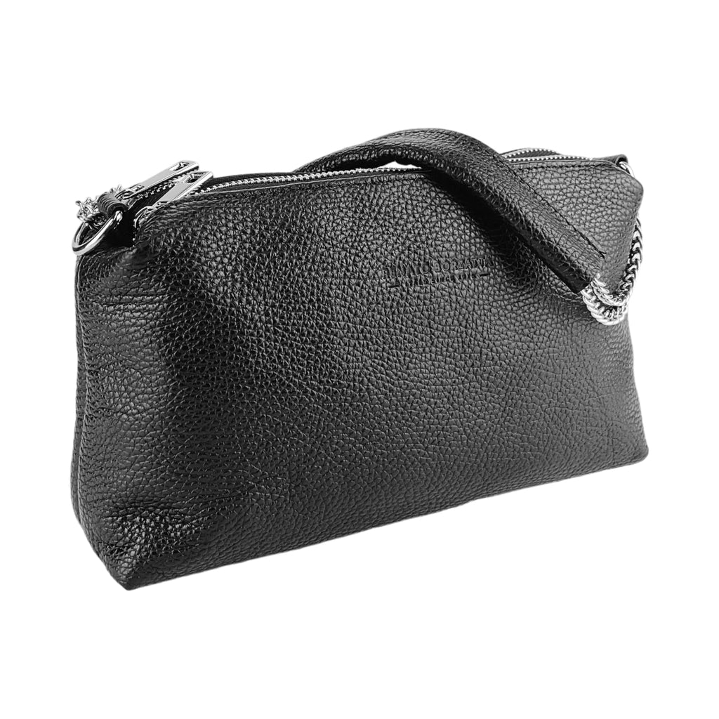 Women's Handbag in Black Italian Leather – Double Closure &amp; Removable Shoulder Strap