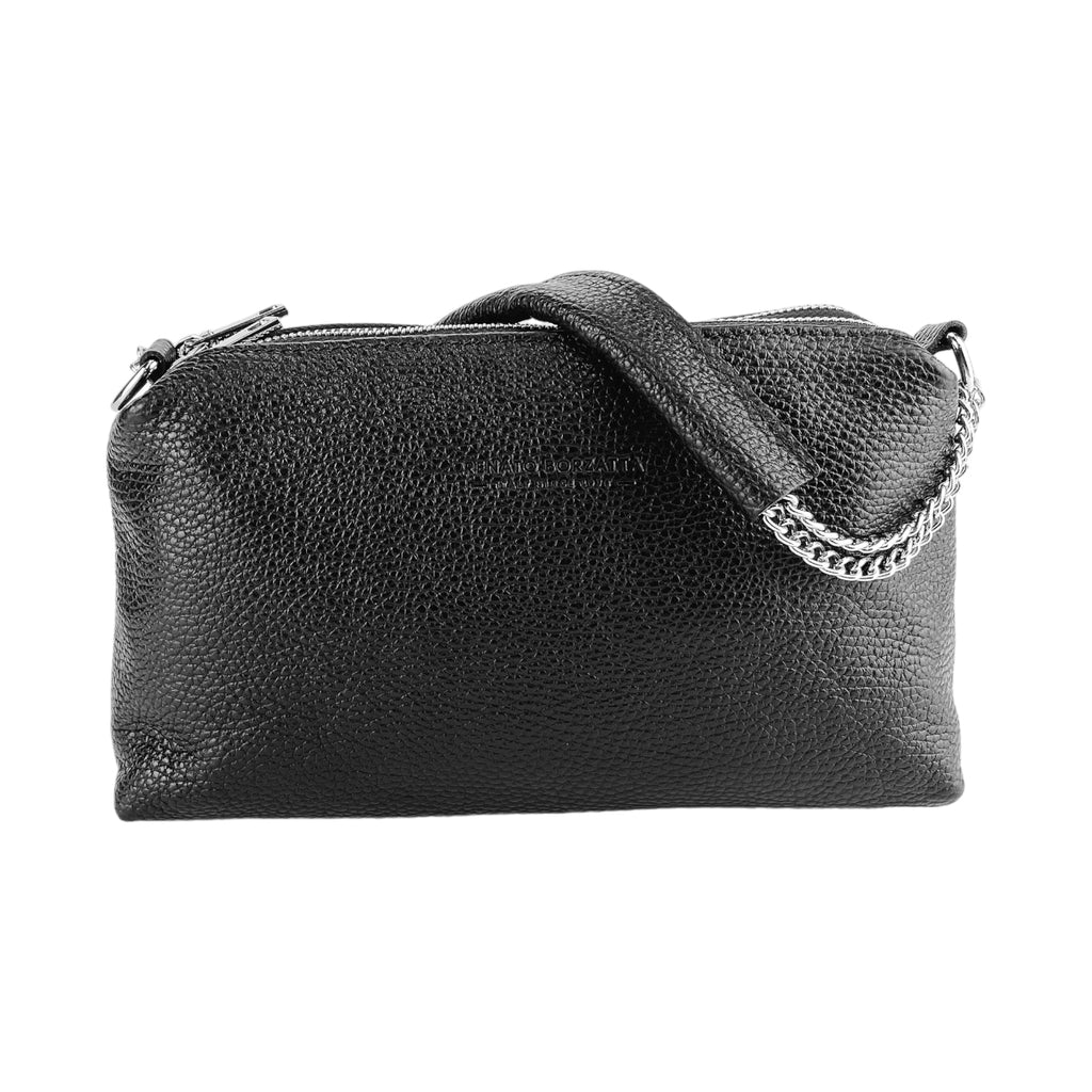Women's Handbag in Black Italian Leather – Double Closure &amp; Removable Shoulder Strap