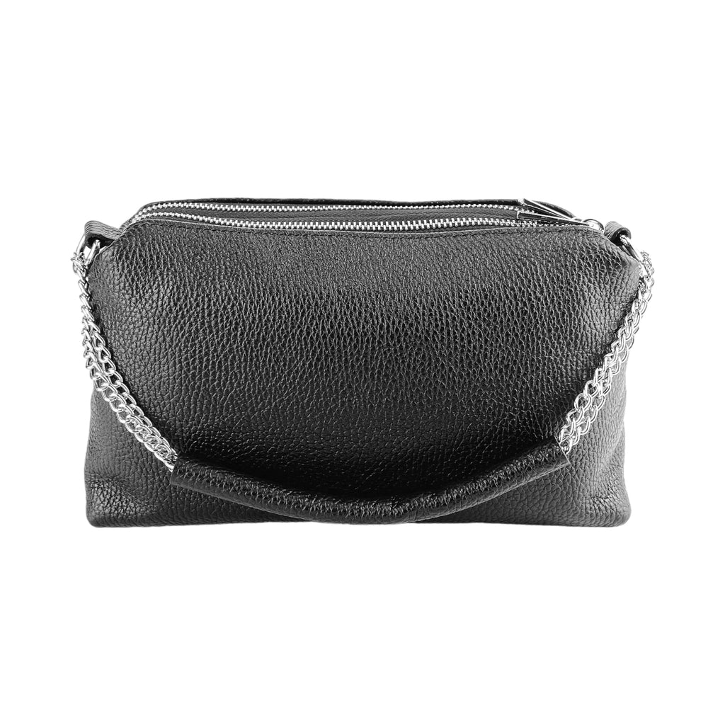 Women's Handbag in Black Italian Leather – Double Closure &amp; Removable Shoulder Strap